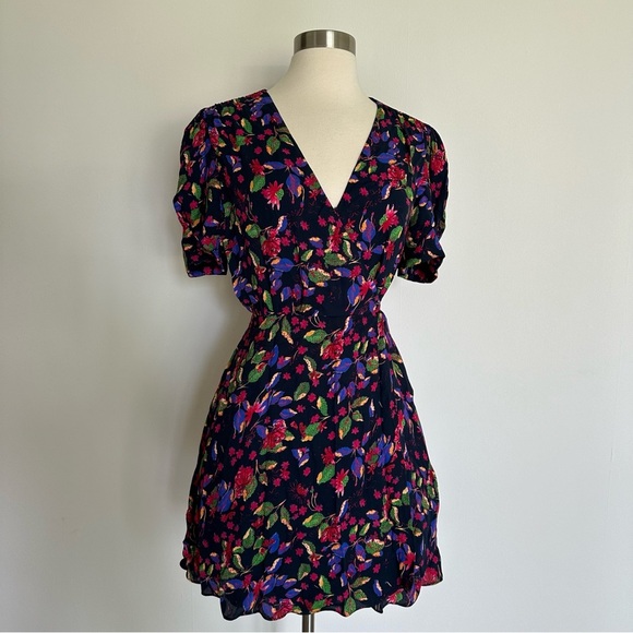 Saloni Wrap Dress Floral Puffy Short Sleeve Rayon Sz US 4 - Picture 5 of 15